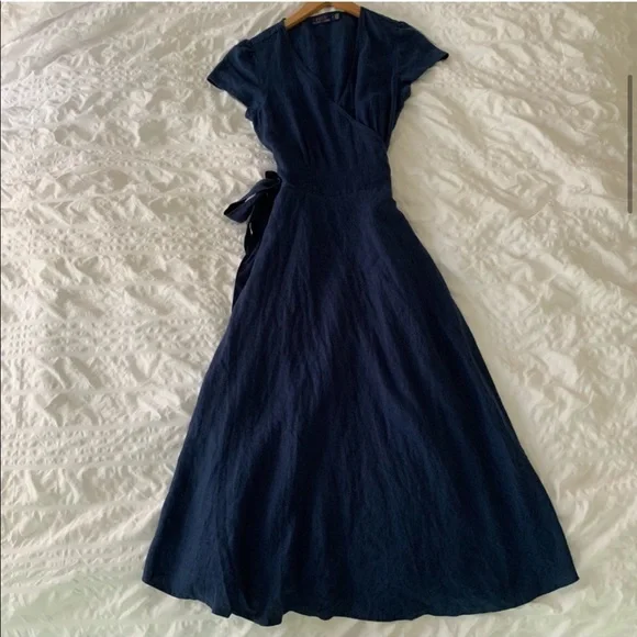 New Ralph Lauren Maxi Linen Navy Long Dress - Picture 7 of 16